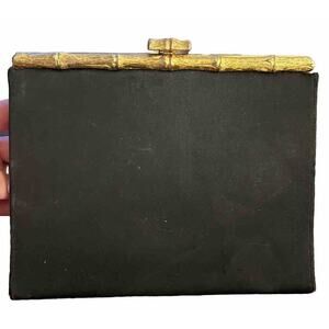 Vtg Clutch Purse Handbag Gold Tone And Black 1950s